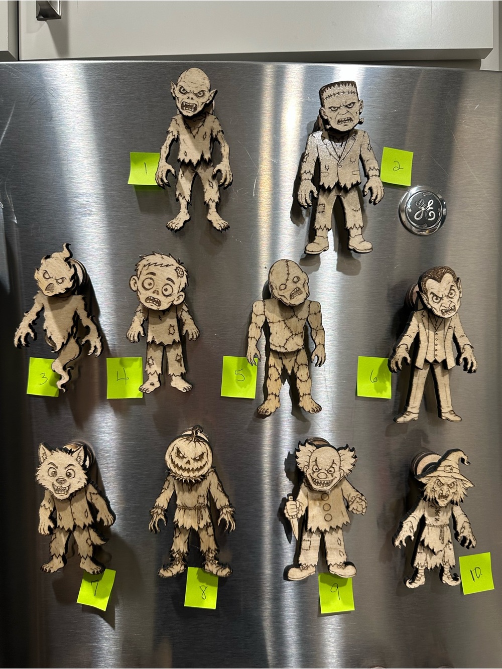 Handcrafted Beige Halloween Monster Magnet Set - Holiday Decor